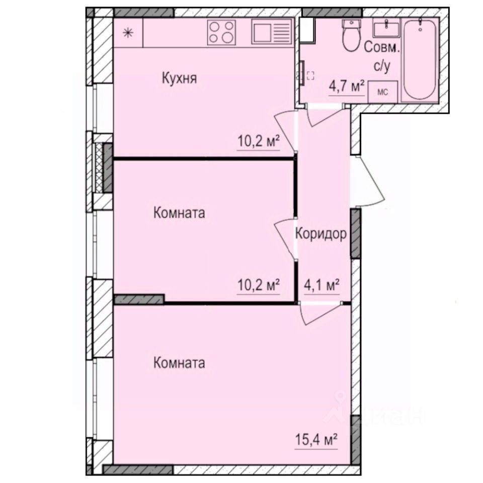 2-комн.кв., 44,6 м², 1/17 этаж