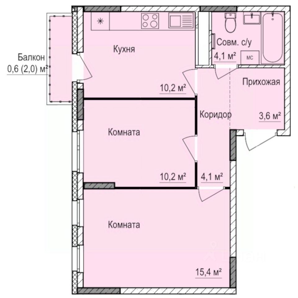 2-комн.кв., 48,2 м², 4/17 этаж