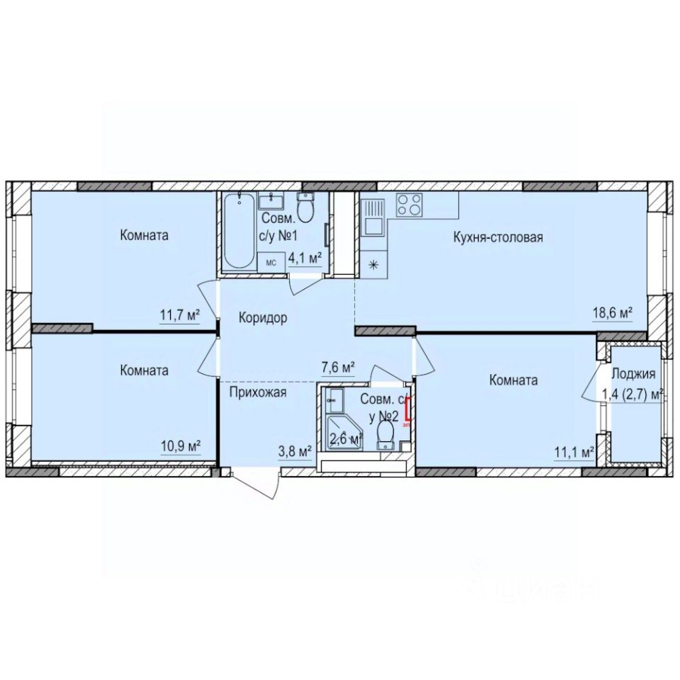 3-комн.кв., 71,8 м², 8/17 этаж