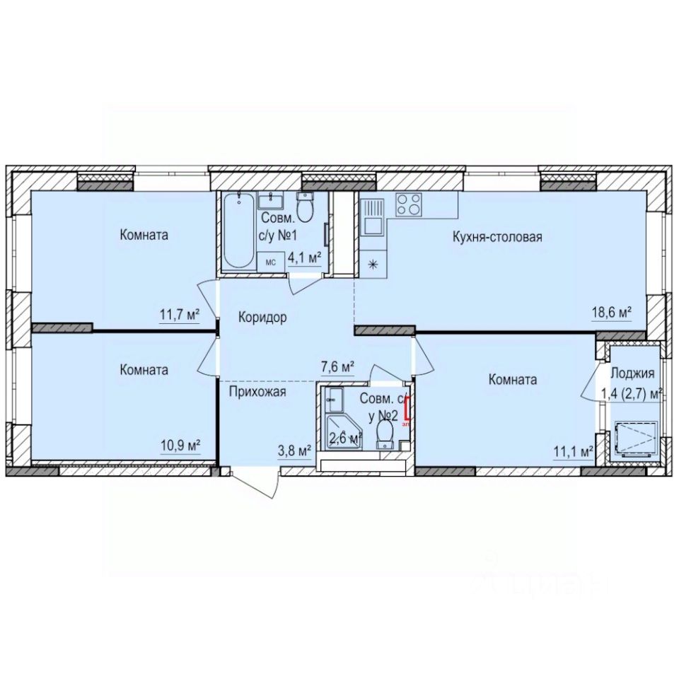 3-комн.кв., 71,7 м², 16/17 этаж