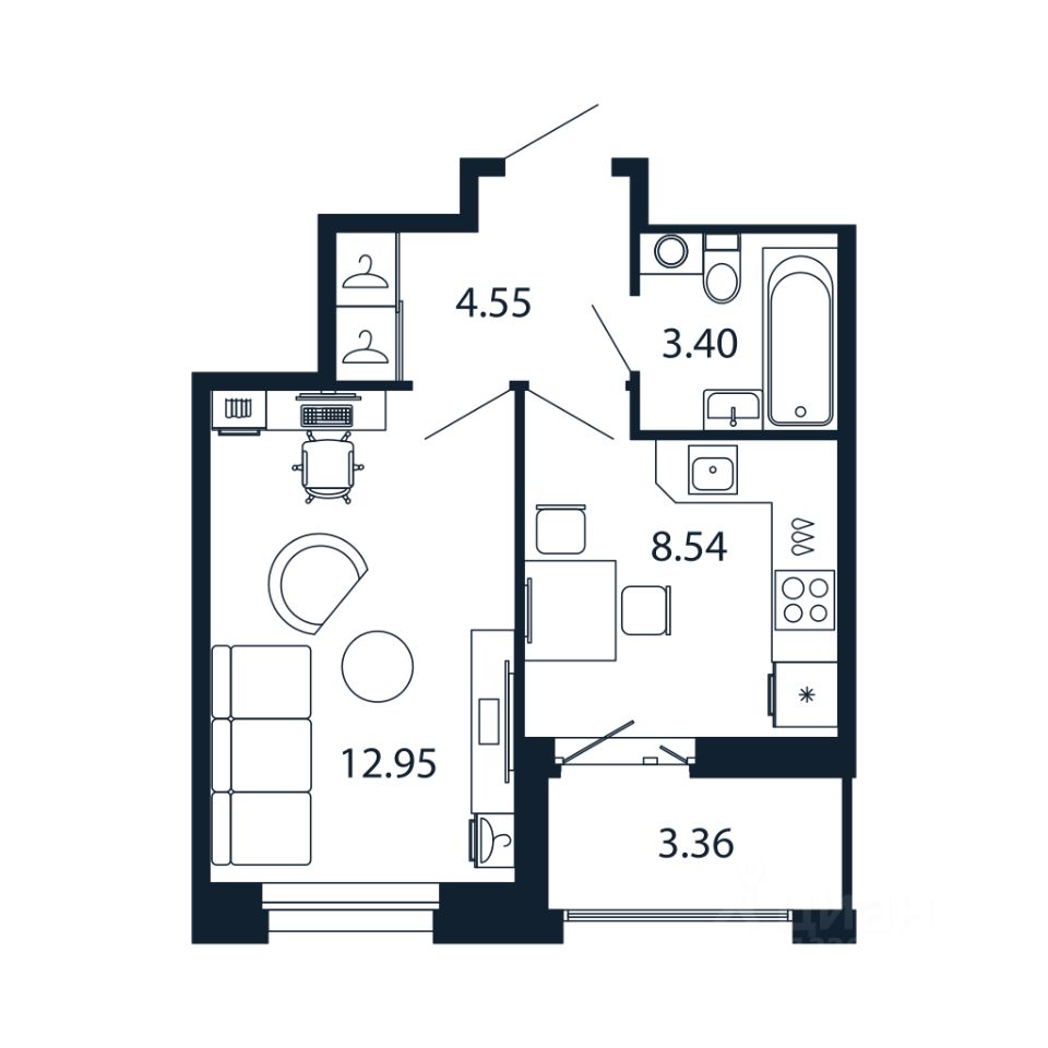 1-комн.кв., 29,1 м², 6/12 этаж