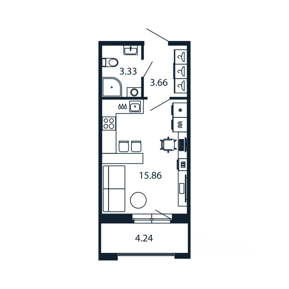 Студия, 22,5 м², 11/12 этаж