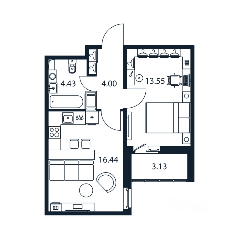 1-комн.кв., 37,9 м², 11/12 этаж