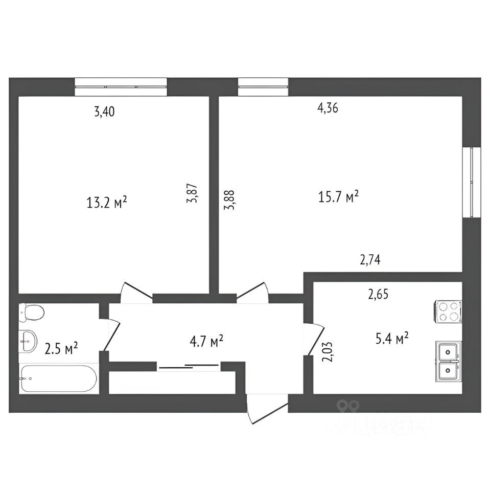 Планировка этой квартиры по данным Циан