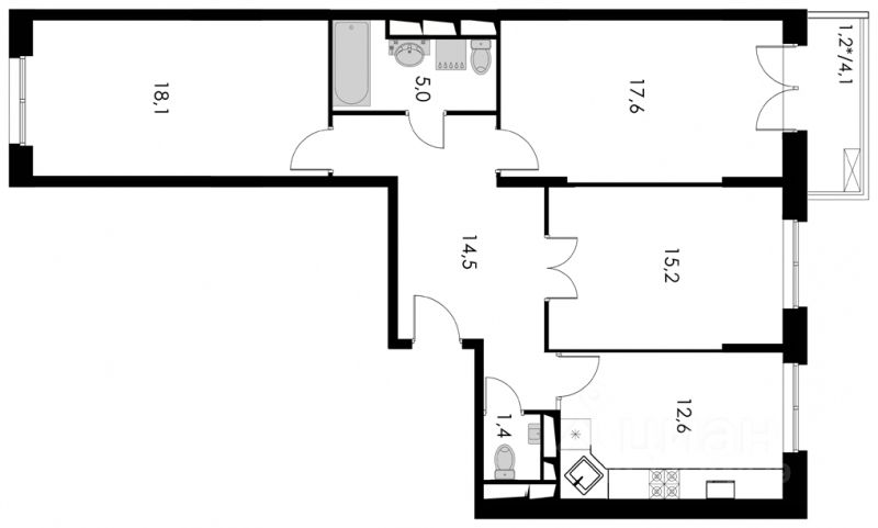 Планировка этой квартиры по данным Циан