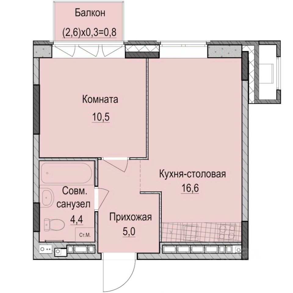 1-комн.кв., 37,3 м², 6/14 этаж