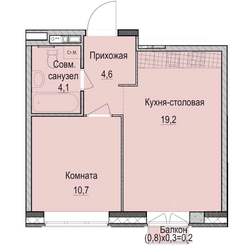 1-комн.кв., 38,8 м², 4/14 этаж