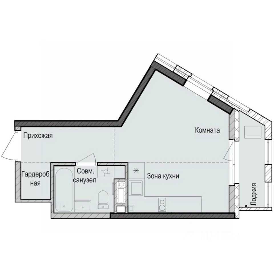Студия, 28,7 м², 15/23 этаж