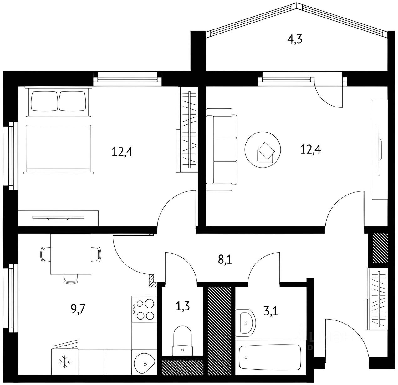 Планировка этой квартиры по данным Циан