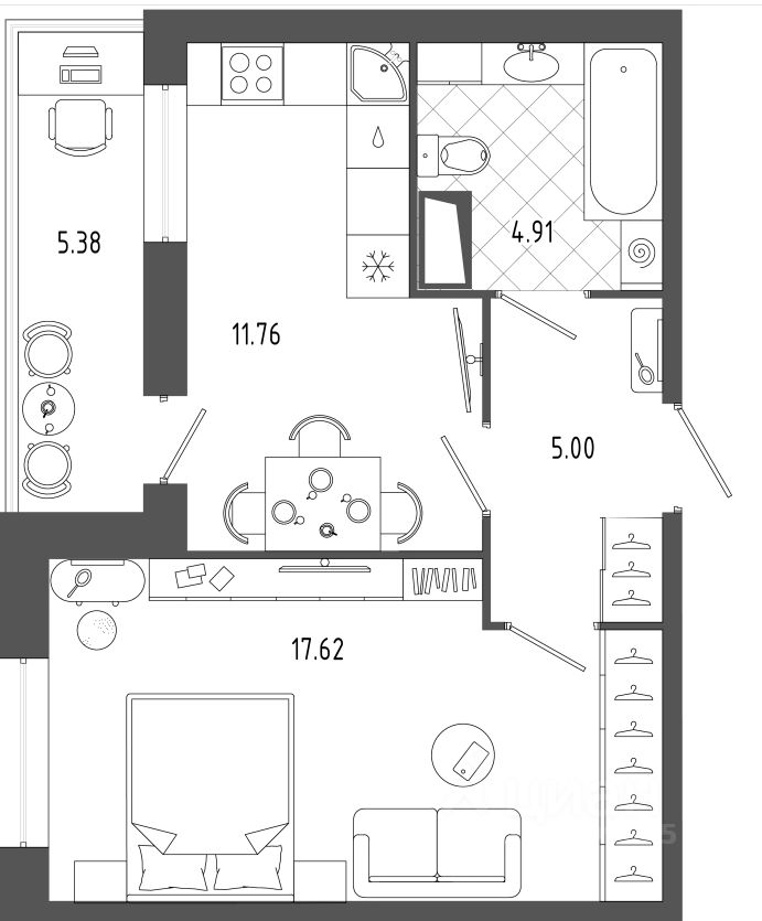 Планировка этой квартиры по данным Циан