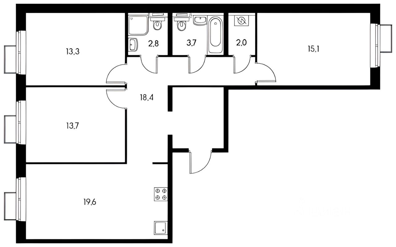 Планировка этой квартиры по данным Циан