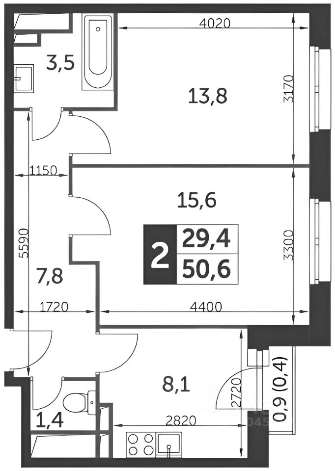 Планировка этой квартиры по данным Циан