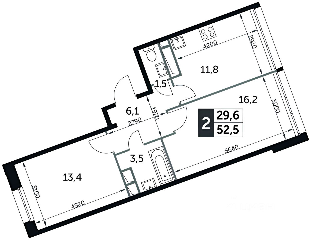 Планировка этой квартиры по данным Циан