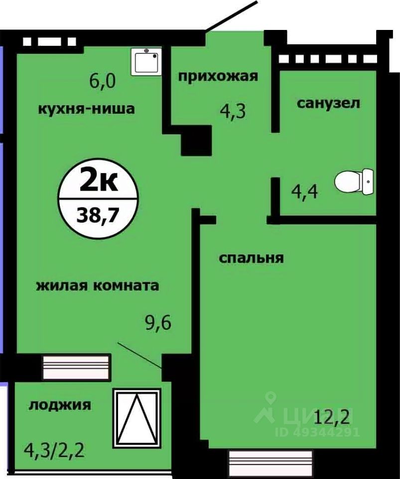 2-комн.кв., 37,8 м², 18/19 этаж