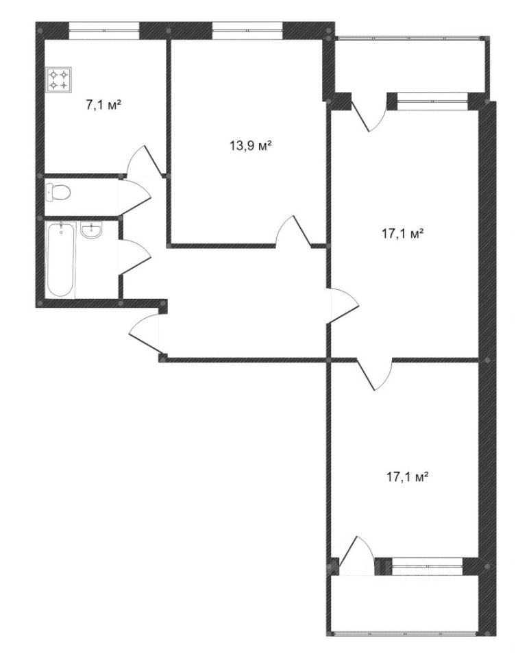 Планировка этой квартиры по данным Циан