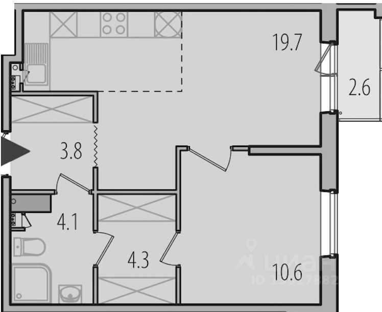 Планировка этой квартиры по данным Циан