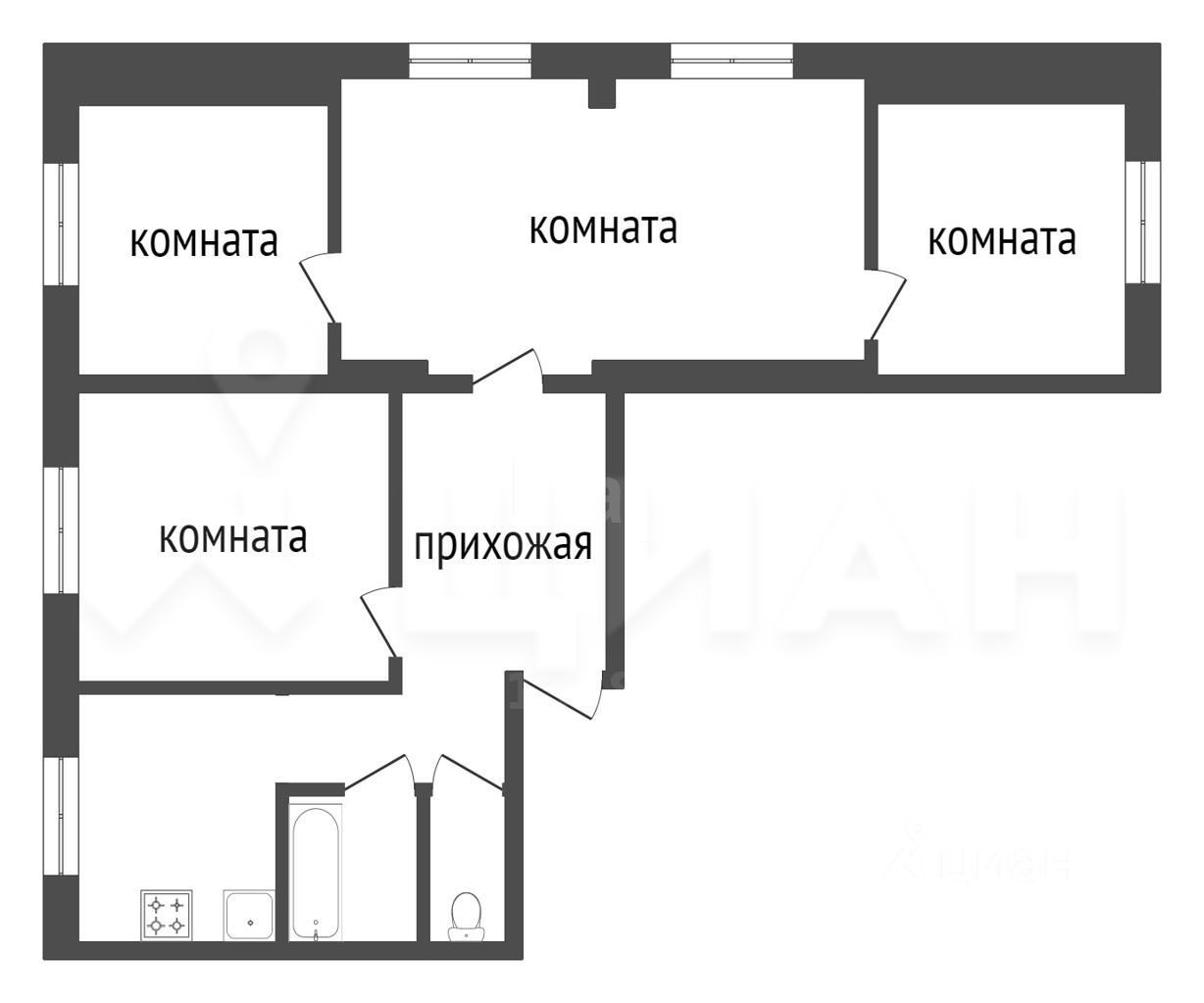 Планировка этой квартиры по данным Циан