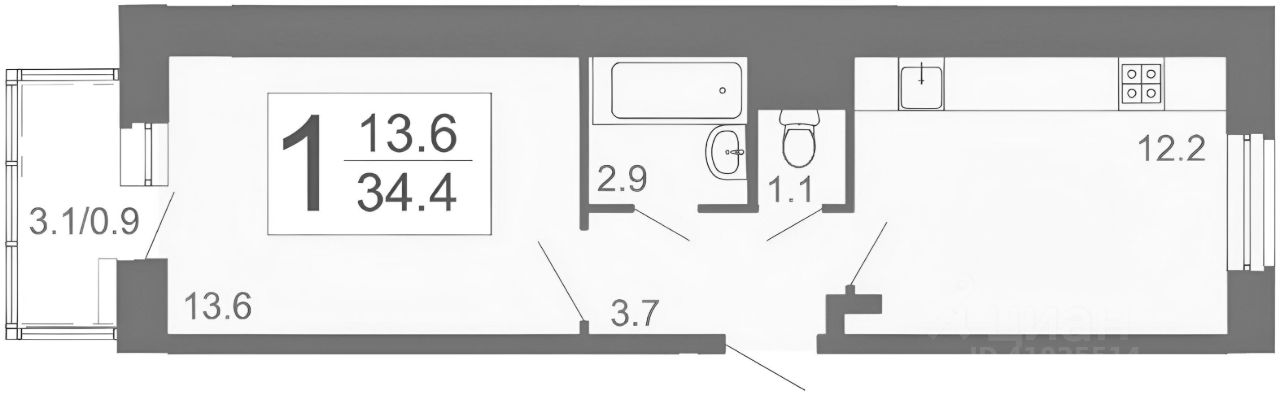Планировка этой квартиры по данным Циан