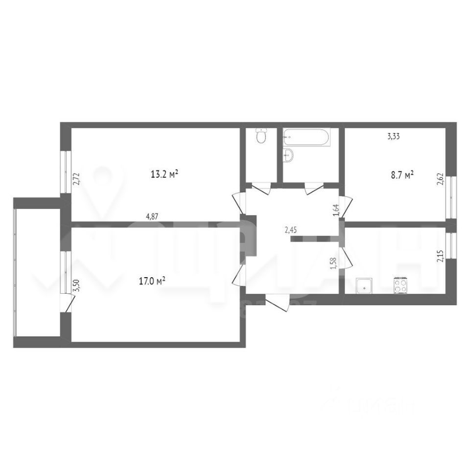 Планировка этой квартиры по данным Циан
