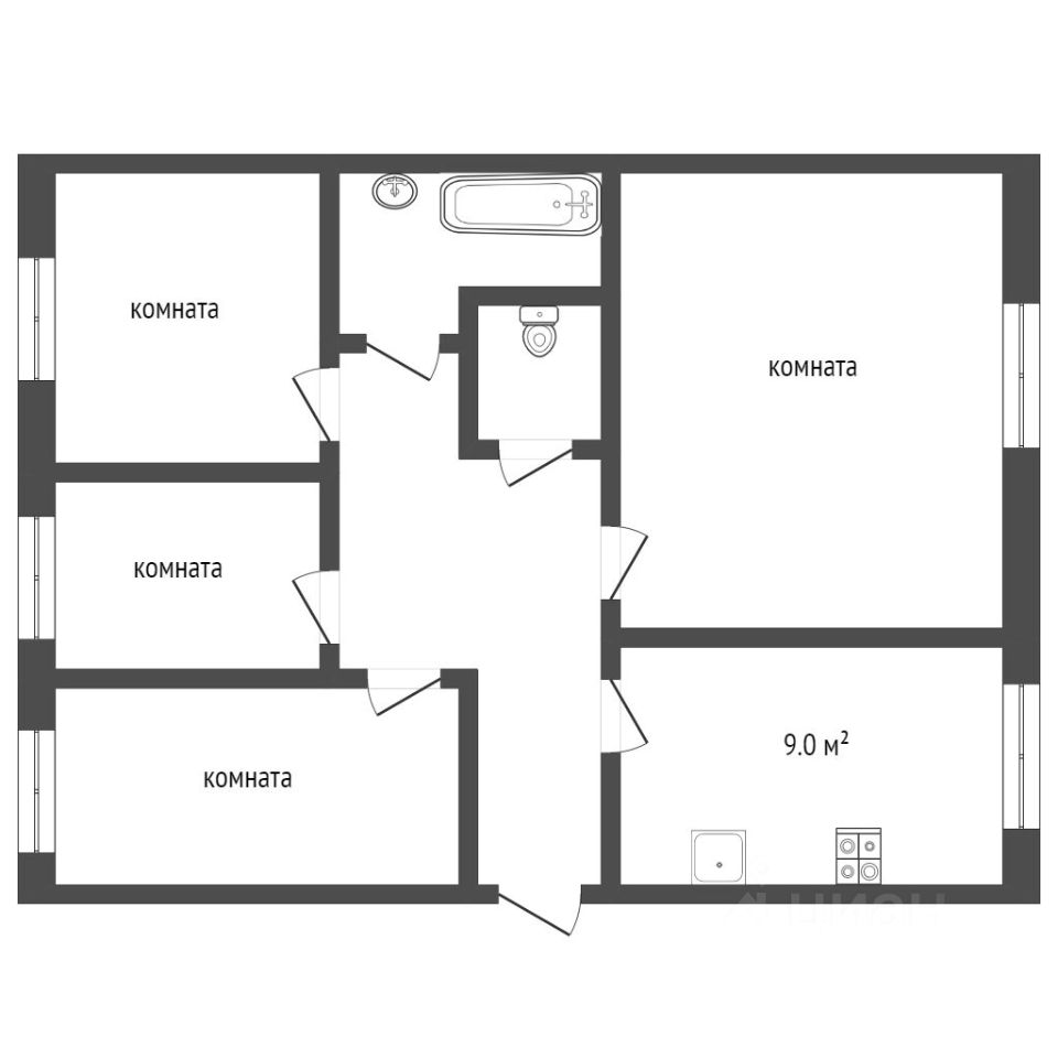 Планировка этой квартиры по данным Циан