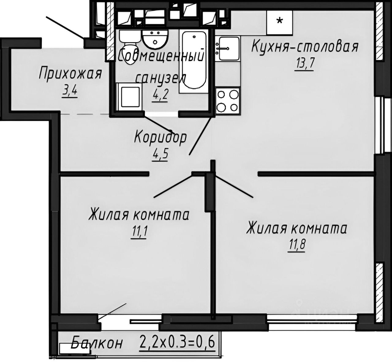 Планировка этой квартиры по данным Циан