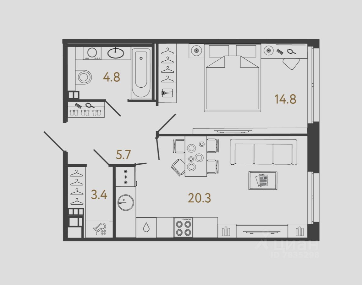 1-комн.кв., 49 м², 4/4 этаж