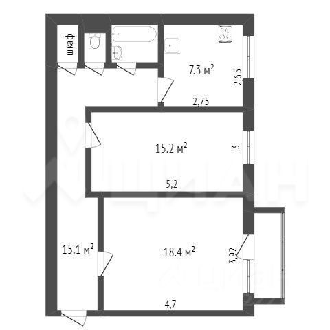 Планировка этой квартиры по данным Циан