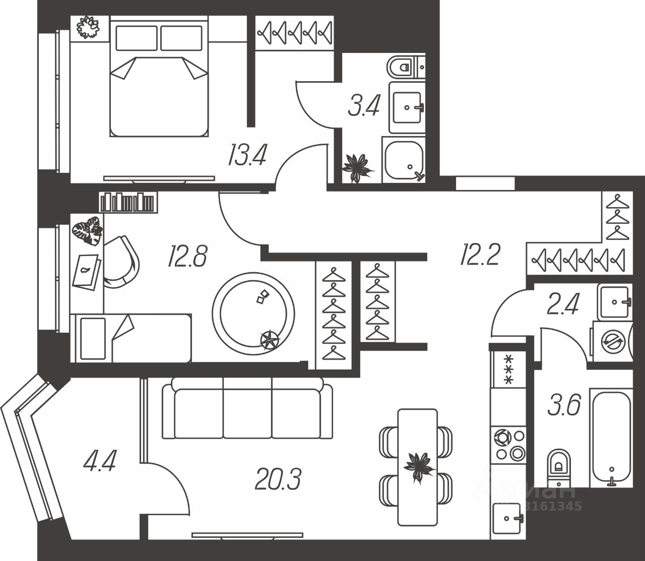 2-комн.кв., 72,5 м², 20/24 этаж