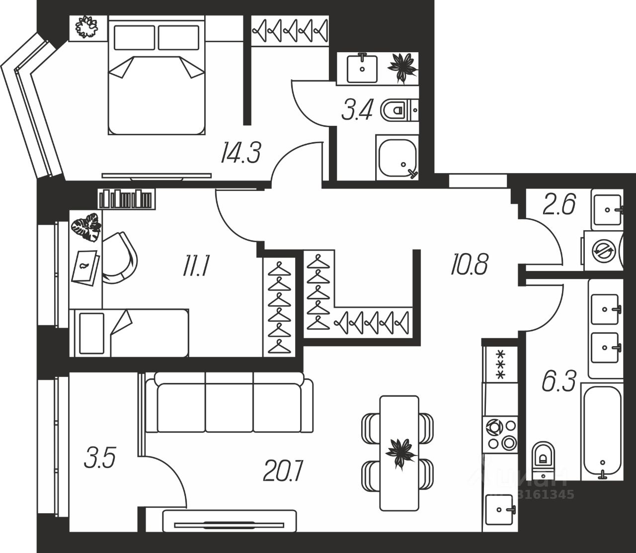 2-комн.кв., 72,7 м², 18/24 этаж
