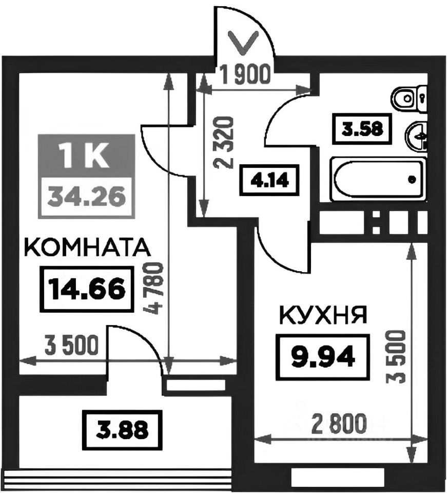 Планировка этой квартиры по данным Циан