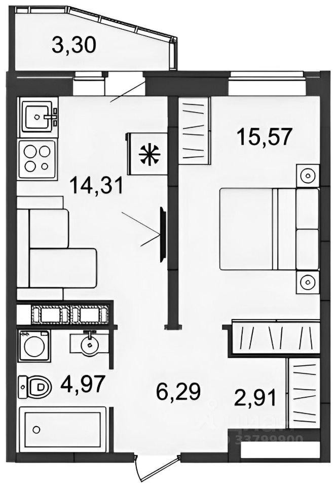 Планировка этой квартиры по данным Циан