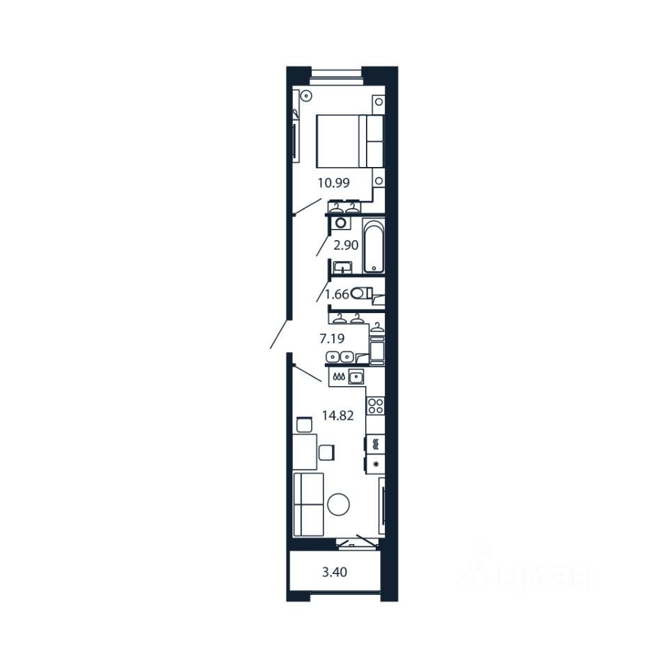 1-комн.кв., 37 м², 8/12 этаж