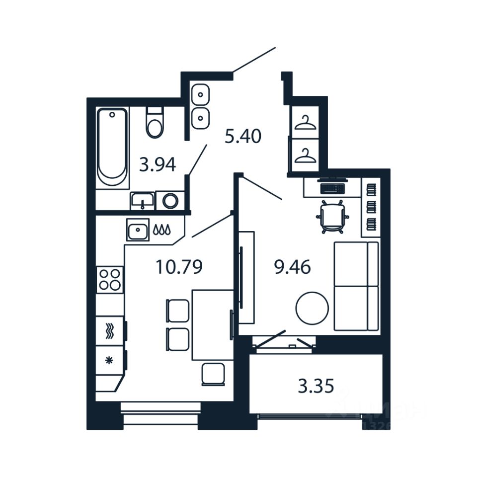 1-комн.кв., 29,3 м², 8/12 этаж