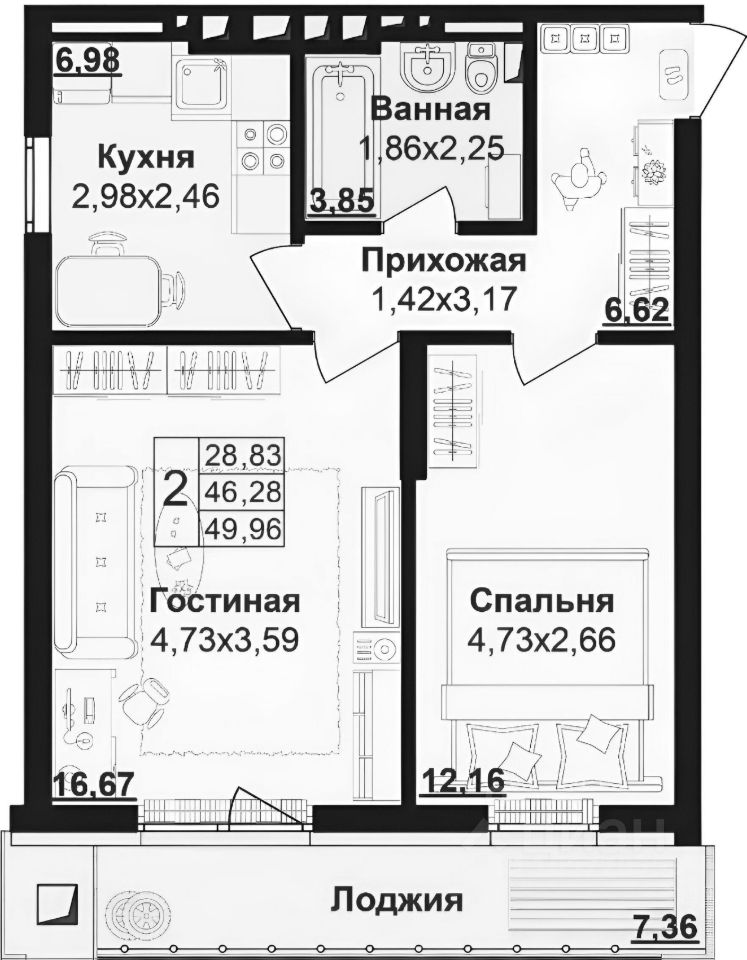 Планировка этой квартиры по данным Циан