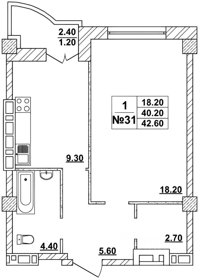 Планировка этой квартиры по данным Циан