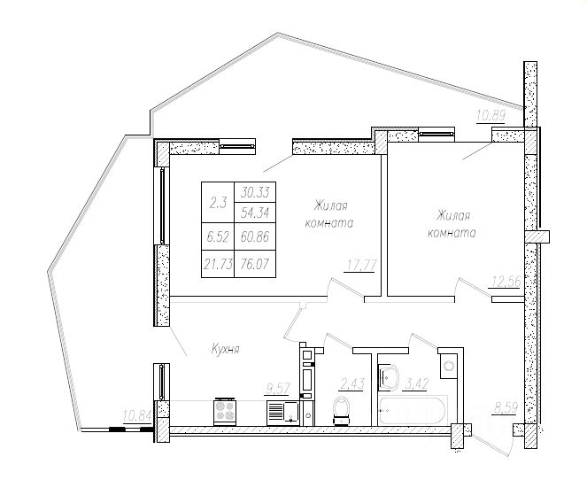 2-комн.кв., 61,4 м², 2/8 этаж