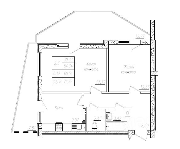 2-комн.кв., 61,2 м², 4/8 этаж