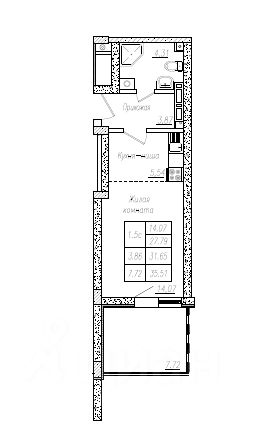 Студия, 31,4 м², 6/8 этаж