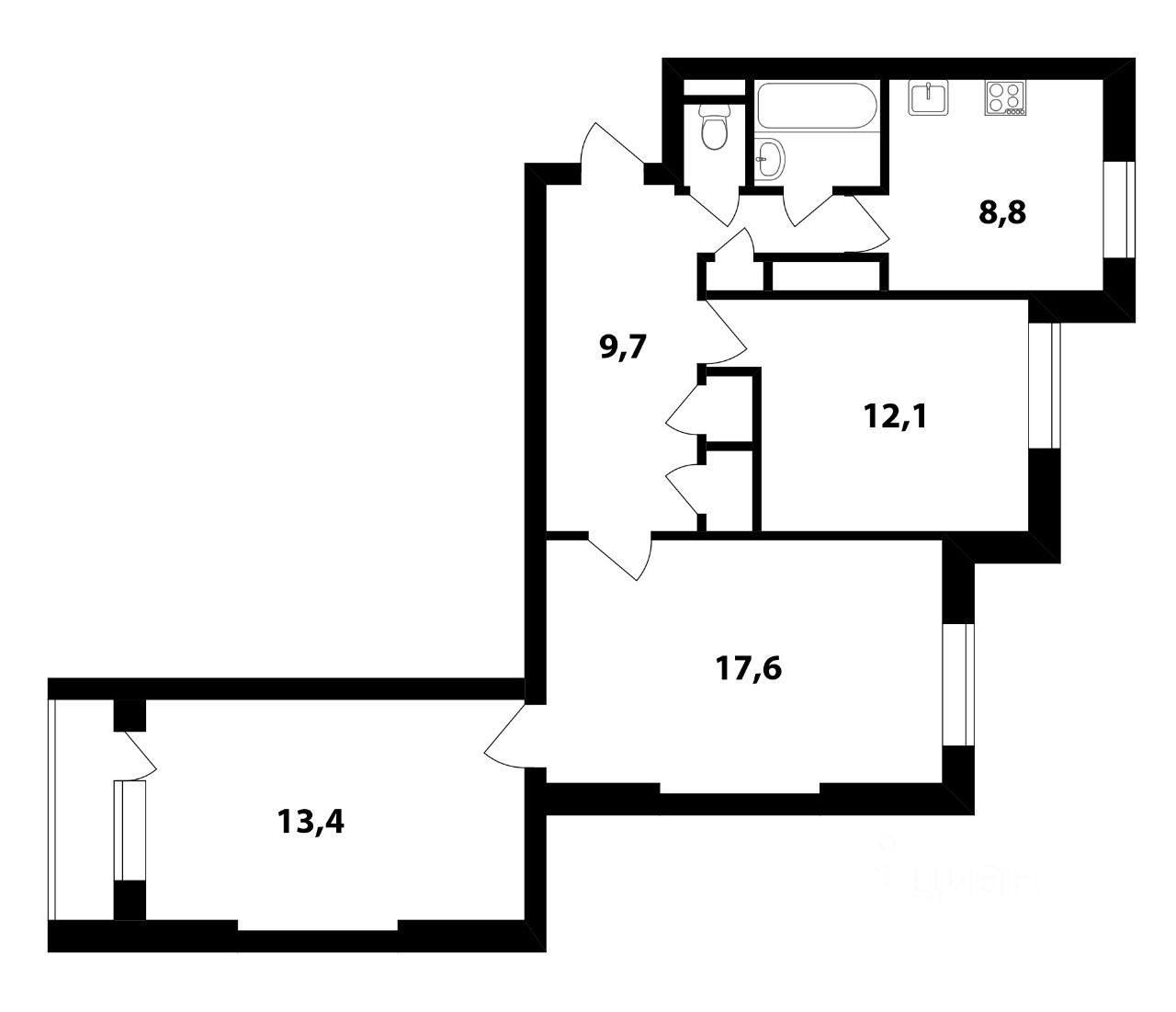 Планировка этой квартиры по данным Циан