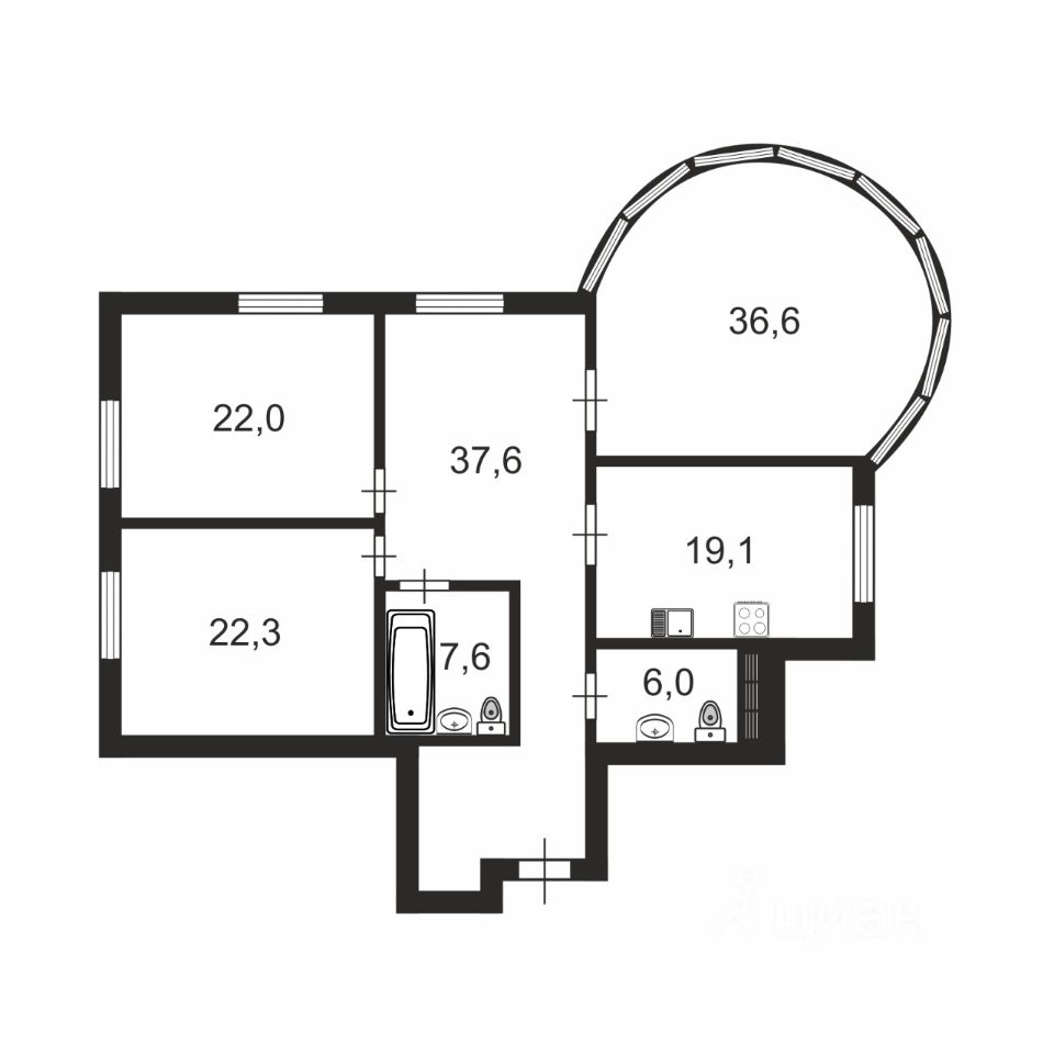 Планировка этой квартиры по данным Циан