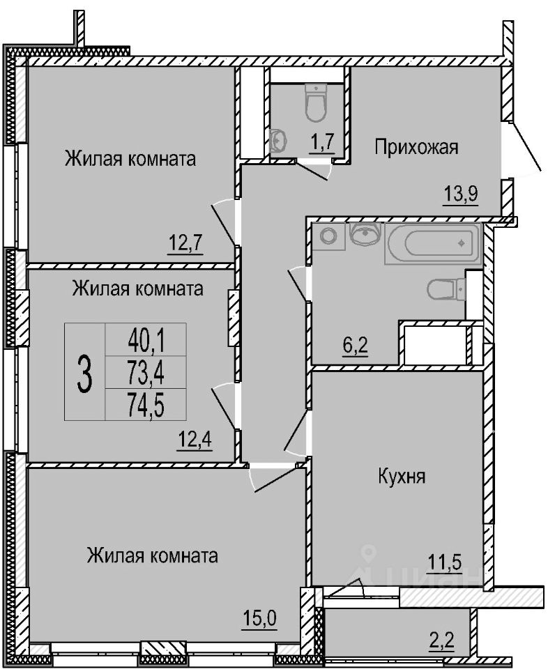 Планировка этой квартиры по данным Циан