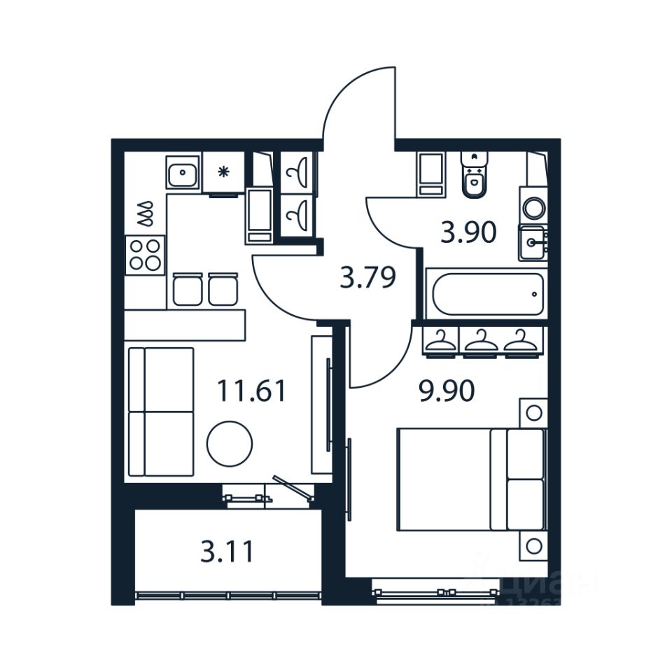 1-комн.кв., 28,7 м², 11/12 этаж