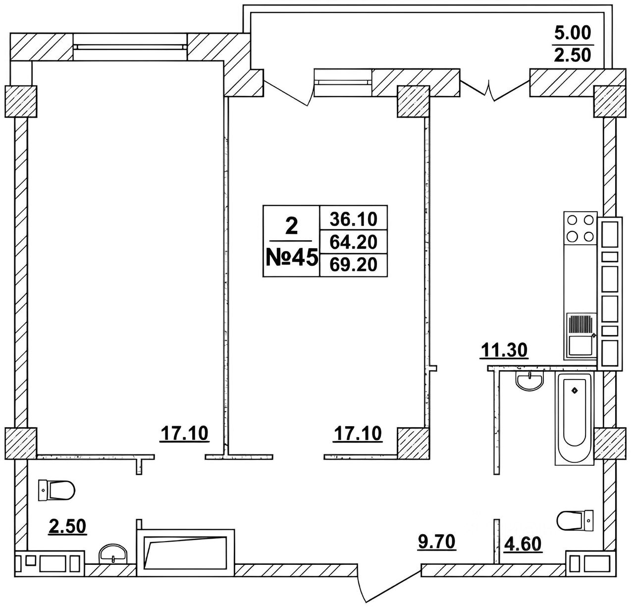 Планировка этой квартиры по данным Циан