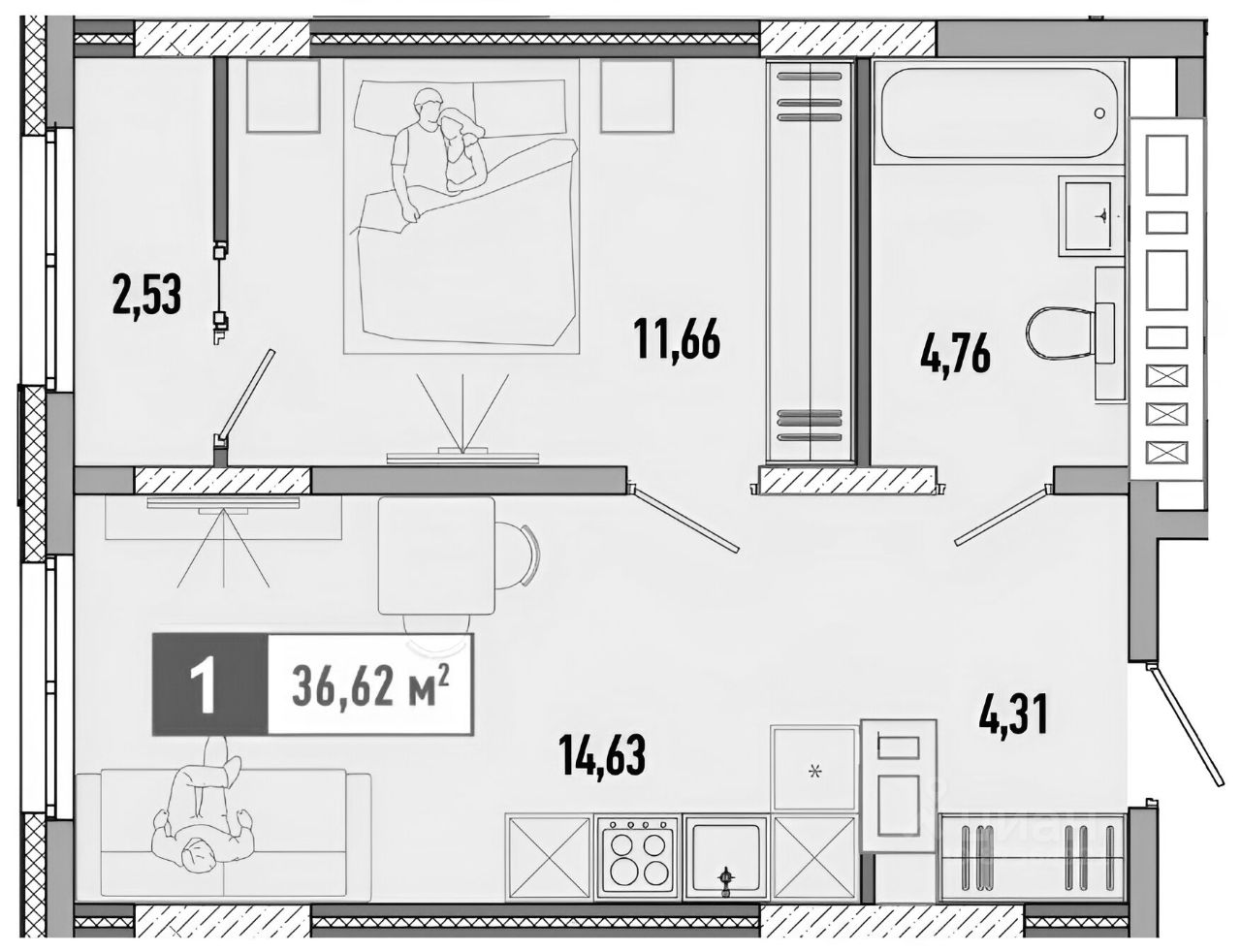 Планировка этой квартиры по данным Циан