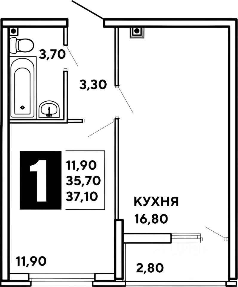 Планировка этой квартиры по данным Циан