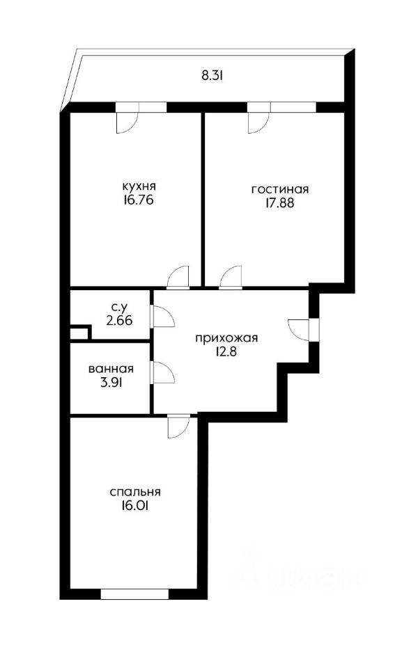 Планировка этой квартиры по данным Циан