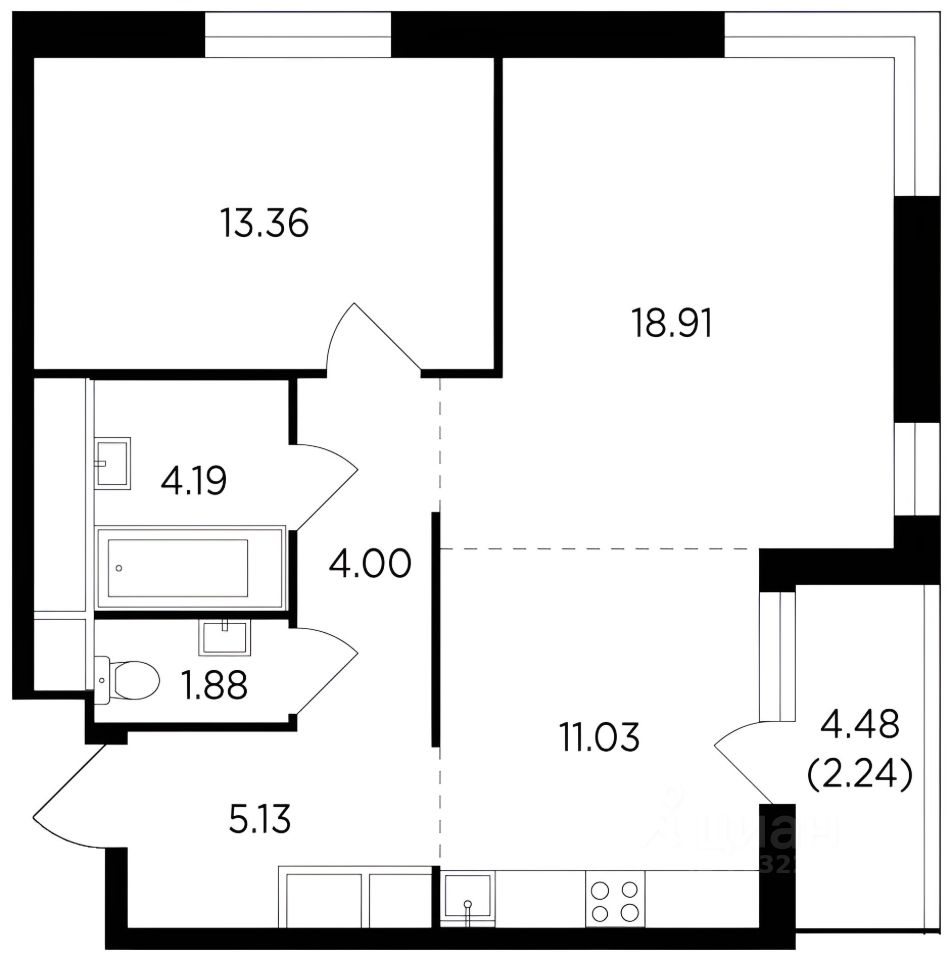 Планировка этой квартиры по данным Циан