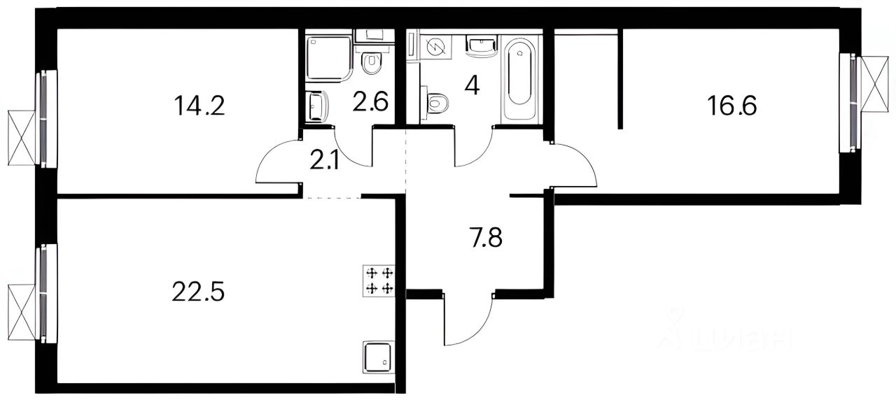 Планировка этой квартиры по данным Циан