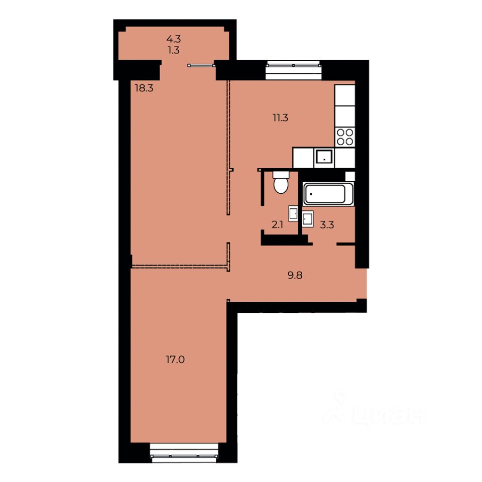 2-комн.кв., 63 м², 5/15 этаж