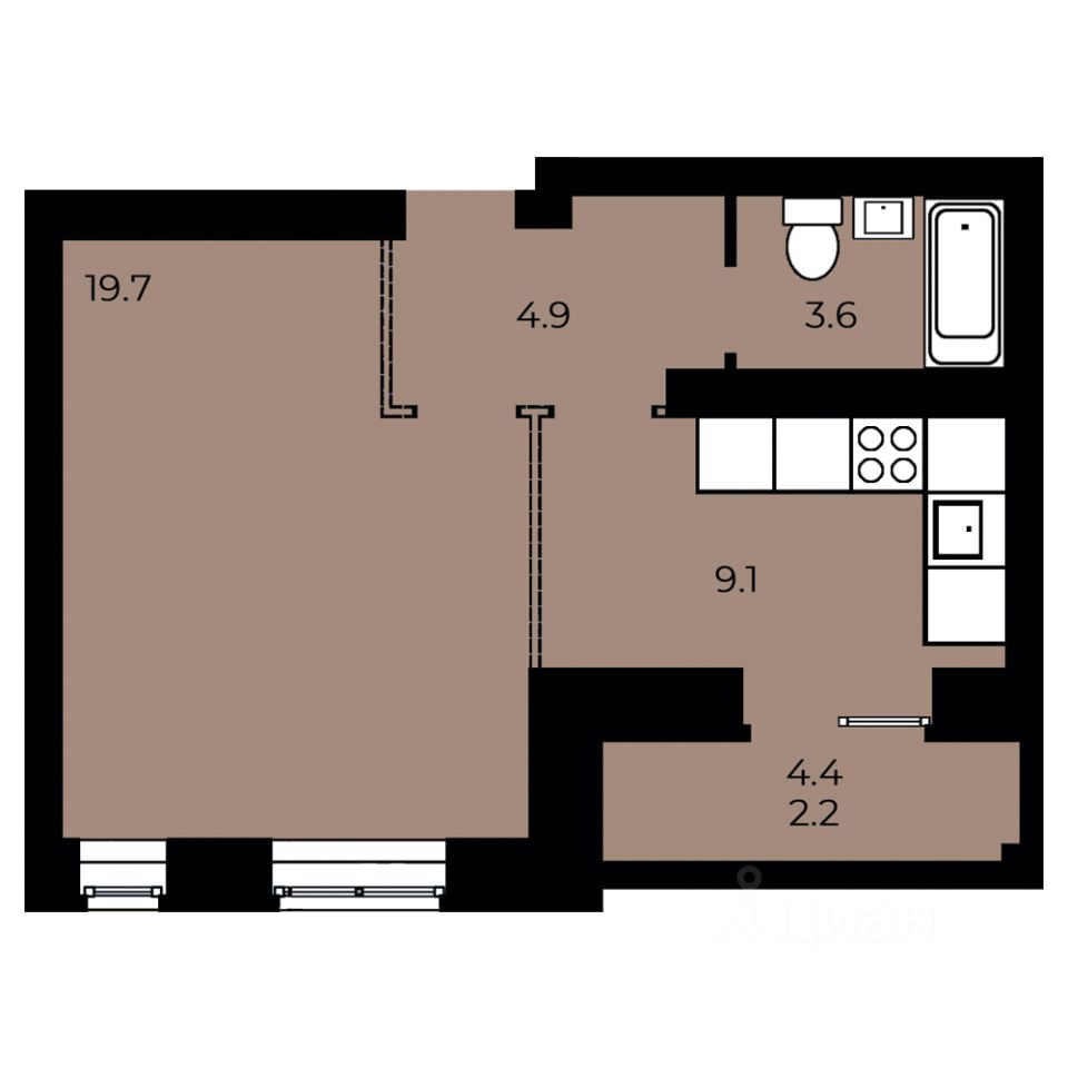 1-комн.кв., 39,5 м², 13/15 этаж